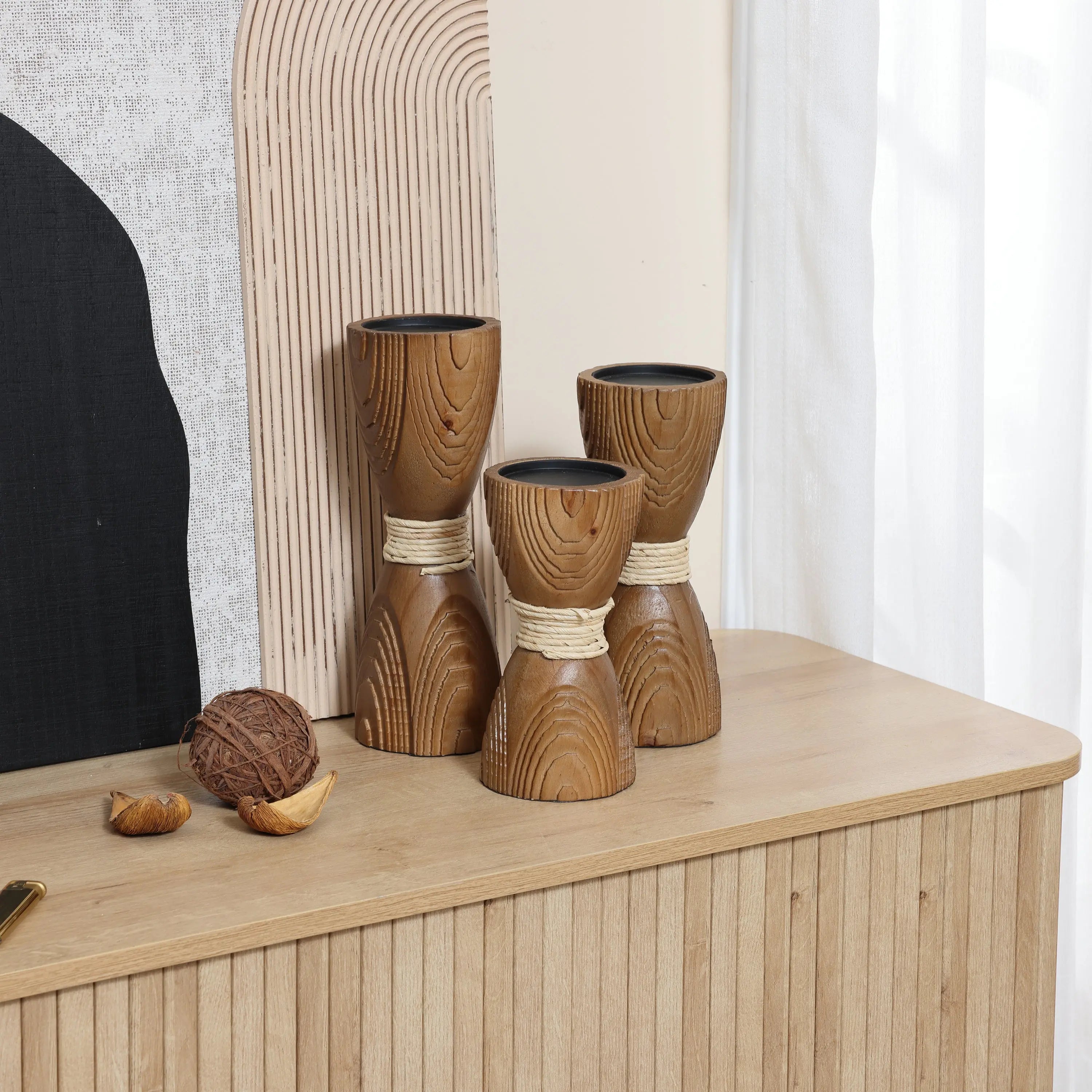 Wood candle holder, set of 3 - Image 3